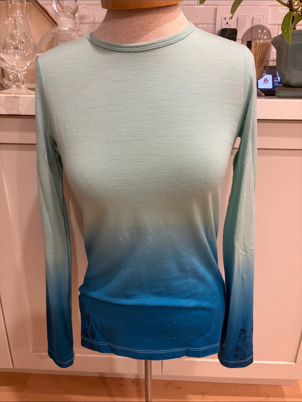 Icebreaker Women’s Ombre Long-Sleeve Top in Light Aqua to Teal
